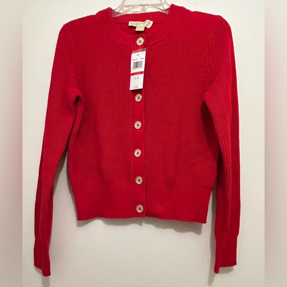 NWT MICHAEL Kors Ribbed Button-Up Cardigan
